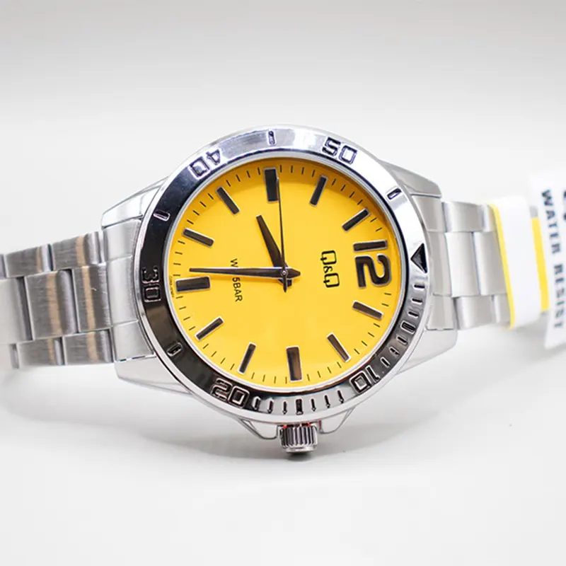 Q&Q Yellow 44mm Dial Silver-tone Men's Watch- Q28B-009PY